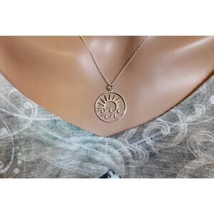 Sterling Silver Openwork Sun Pendant with Waves Necklace